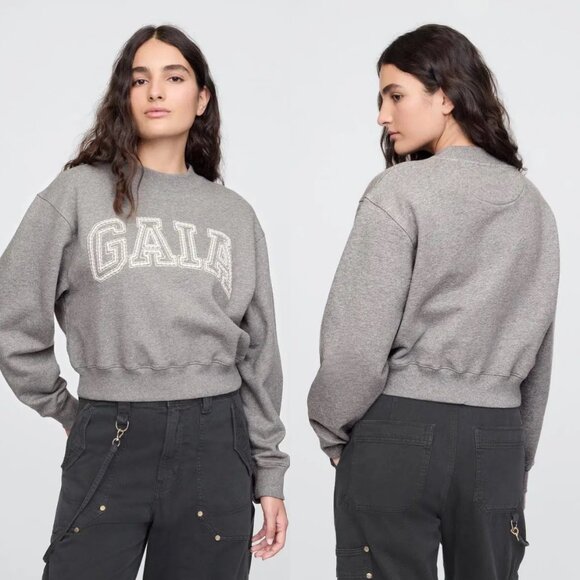 GAP x CULT GAIA Grey Crop Logo Sweatshirt - Picture 1 of 6